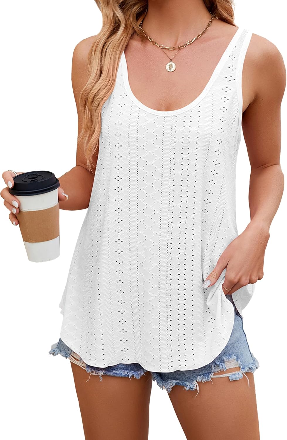 iChunhua Scoop Neck Eyelet Embroidery Vest Tops for Women UK