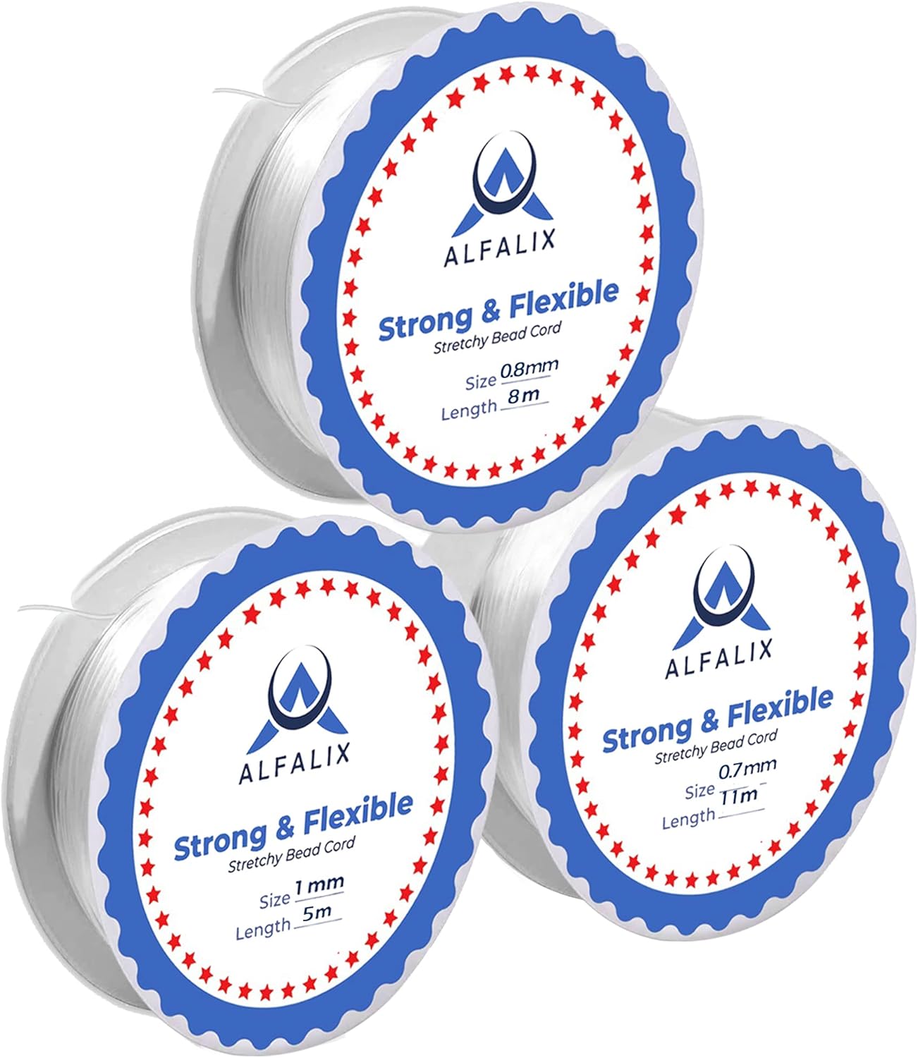 Pack of 3 Clear Elastic for Bracelet Making Invisible String Durable & Transparent Elastic Thread Bracelet for Jewellery making Beading & DIY Craft Projects (1mm/5m+0.8mm/8m+0.7mm/11m)