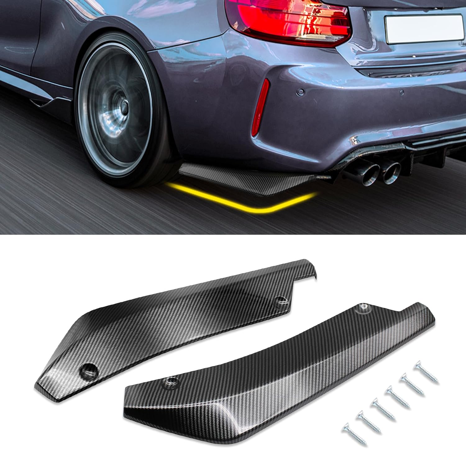 2PCS Car Rear Bumper Guard Diffuser Splitter, Rear Bumper Lip Body Kit with Bolts, Universal Anti Scratch Wrap Angle Protector for Side Fender Skirt Lip (Carbon Fiber)