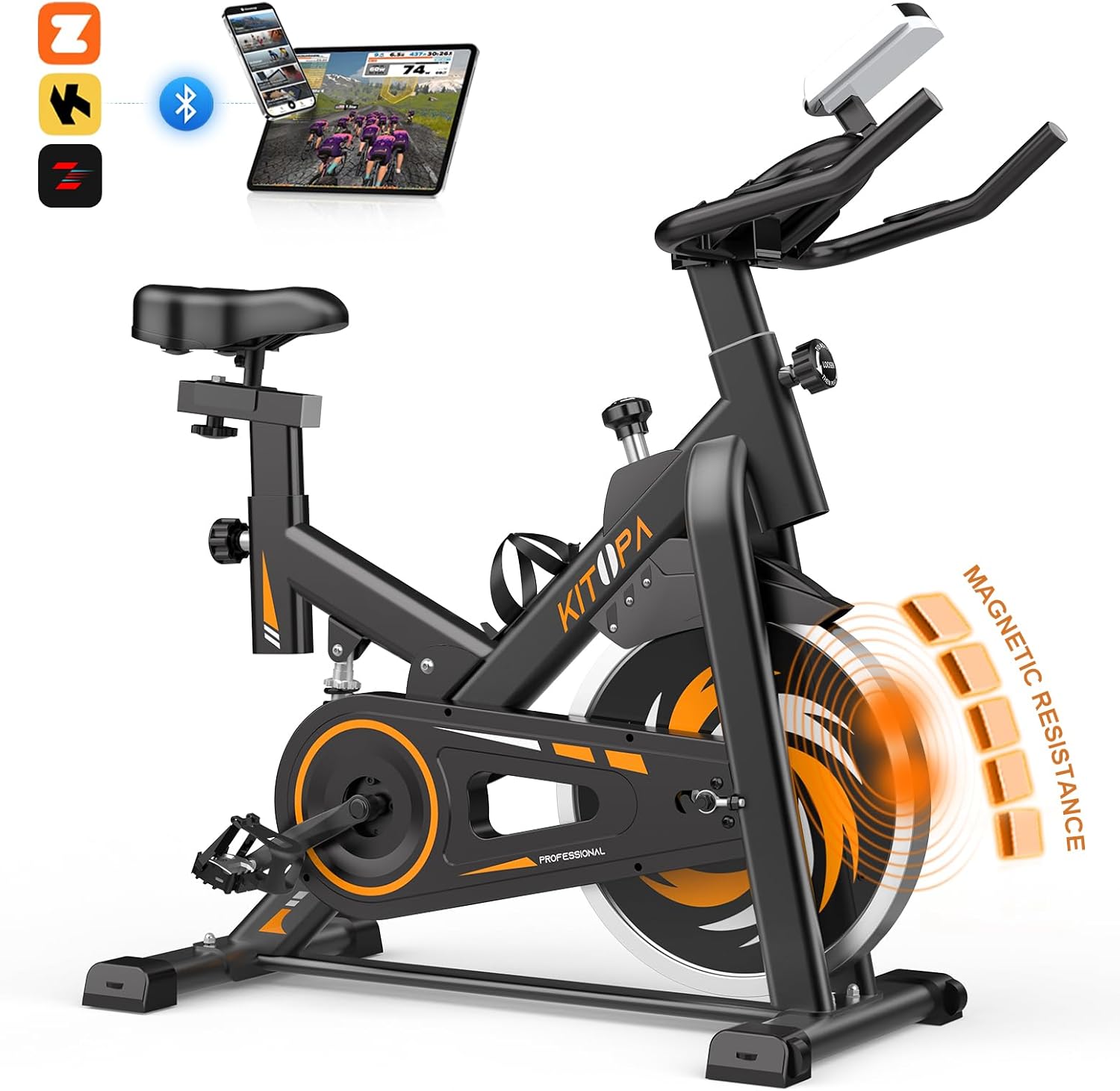 Kitopa Exercise Bike, Magnetic Resistance Stationary Exercise Bikes for Home Use, Quiet Fitness Cardio Workout Spin Bike for Home Training