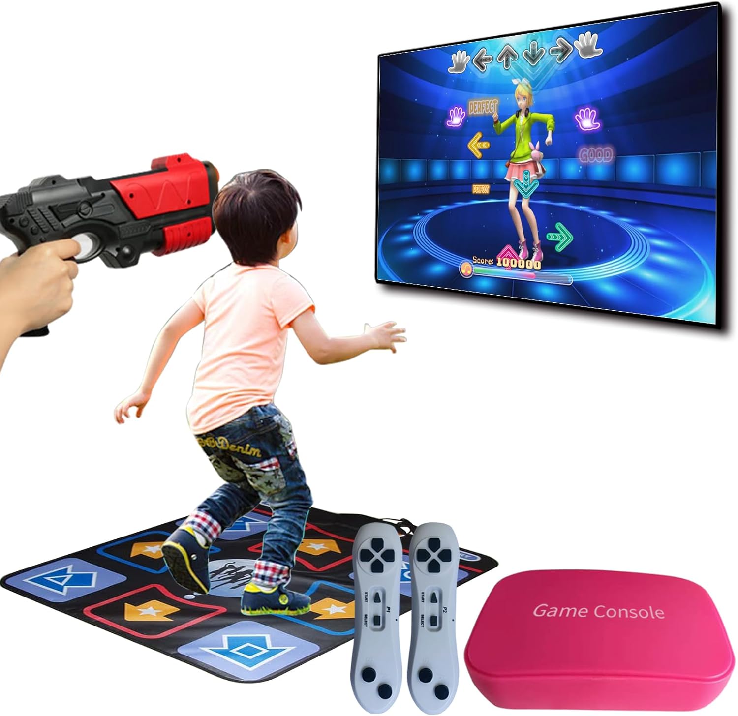 Damcoola Retro Game Console with 900+ Classic Games, 200+ Dance Songs, AR Gun Toy & TV Plug&Play Controllers for Kids & Adults Age 3+