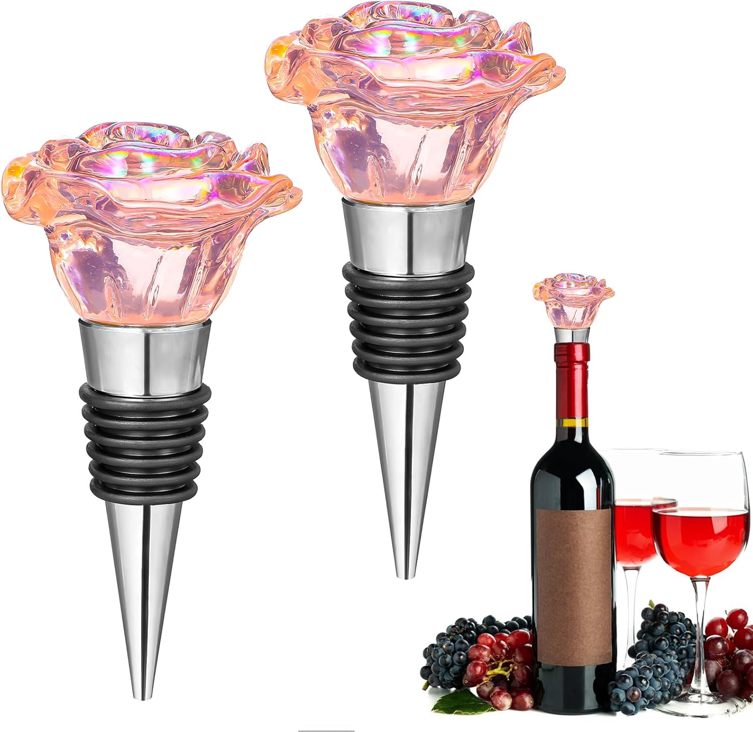 2 Pcs Flower Wine Stoppers for Keeping Fresh Bling Decorative Wine Stoppers Rose Wine Stopper Wine Toppers for Wine Bottles Wine Corks Champagne Cork Stopper Cute Wine Stopper