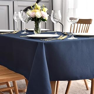 maxmill Jacquard Tablecloth Swirl Design Water Resistance Antiwrinkle Heavy Weight Soft Table Cloth for Buffet Banquet Parties Event Holiday Dinner Rectangle 60 x 84 Inch Navy Blue