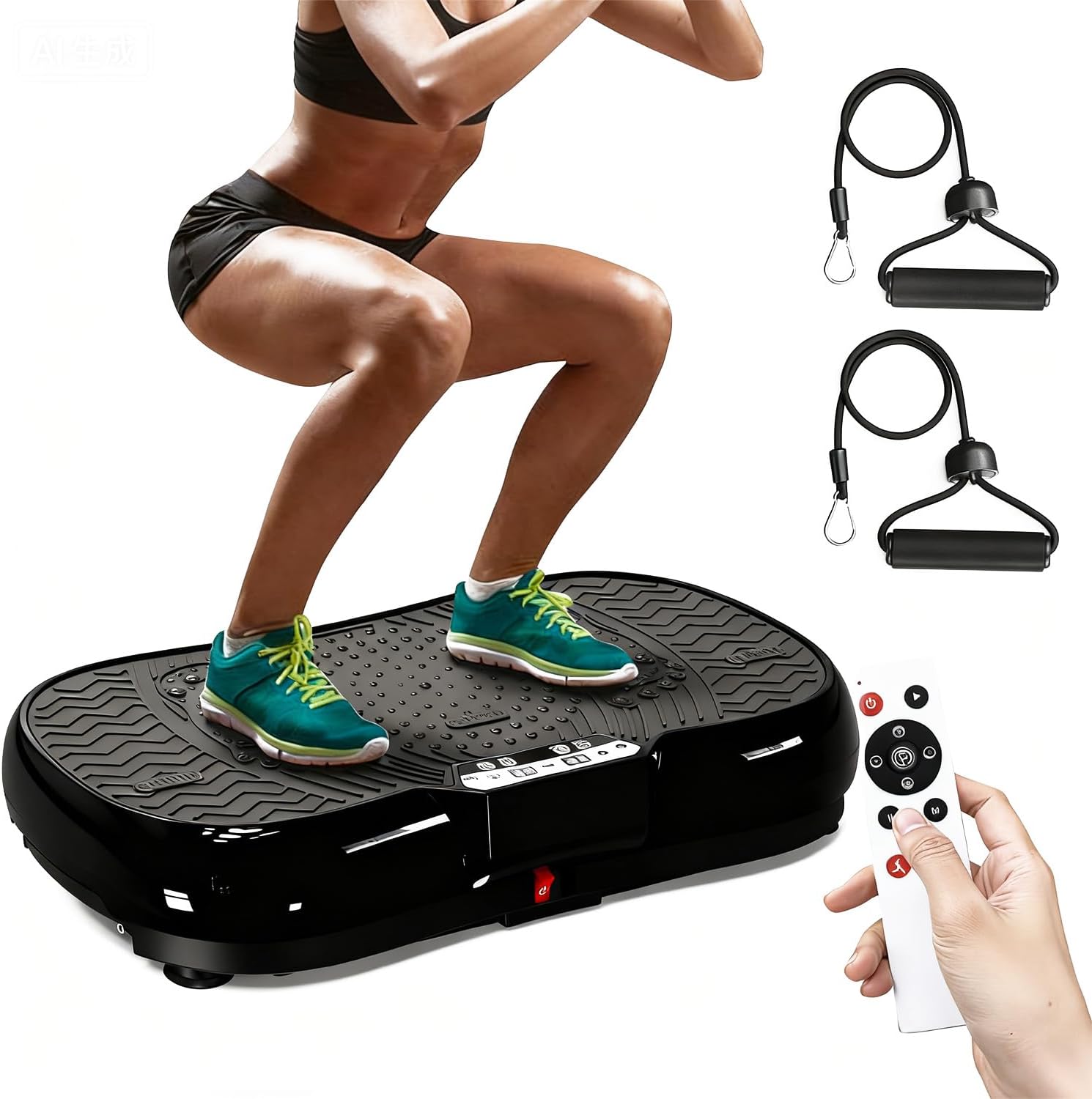 Vibration Plate Exercise Machine - 9 Programs + 250 Intensity Levels - 2 Resistance Bands - for Lymphatic Drainage Weight Loss & Portable Vibrating Plate Exercise Machine
