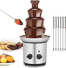 4 Tier Chocolate Fondue, Stainless Steel Electric Chocolate Fondue Fountain Set with 6 Pieces of Stainless Steel Forks Melts Cheese, Candy and Liqueur, 4-lb Capacity
