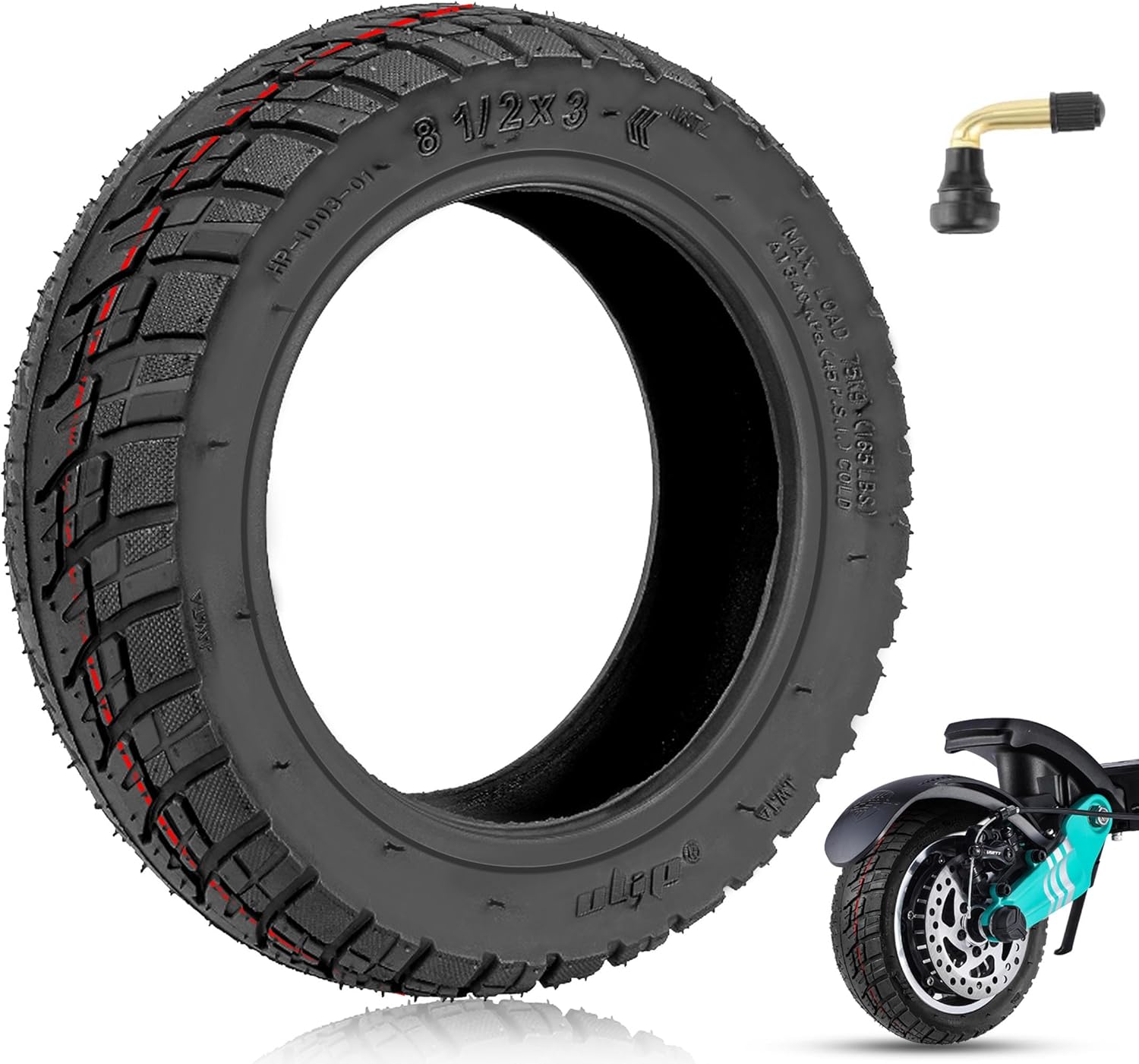 8.5x3.0 Inch Off Road Vacuum Tire, Fit for 8 1/2x2(60-134) Original Tire, Fit for Kugookirin G2Pro VSETT 8/9+ Zero 9 Caroma LIGHTNING Electric Scooter, Inner diameter 13cm Fit for 5.5" rim