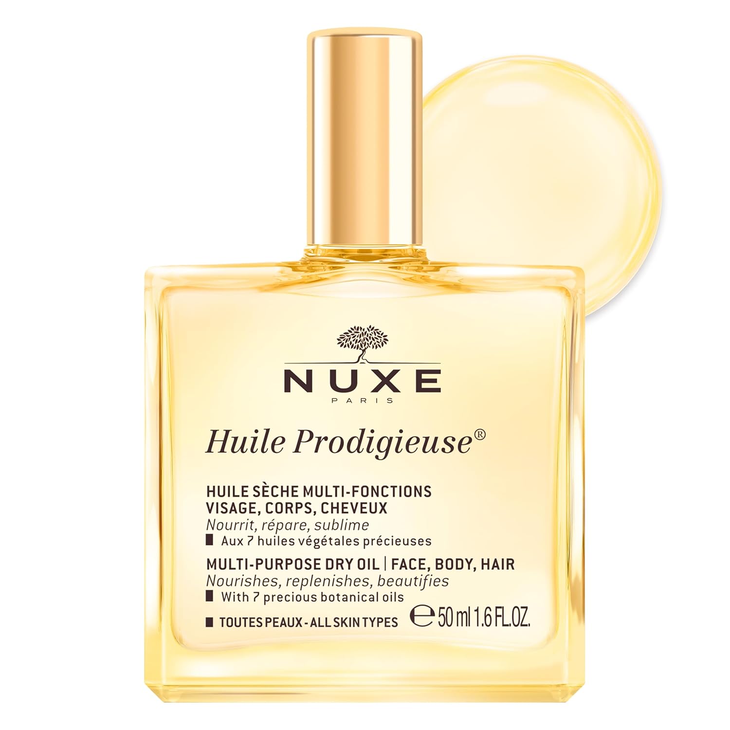 Nuxe Huile Prodigieuse Multi-Purpose Dry Oil - Radiant Glow and Lightweight Hydration for Face, Body & Hair. Nourishes, Repairs and Enhances