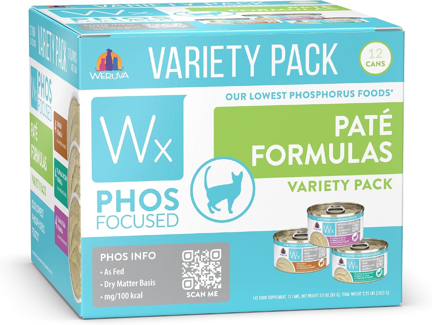 Weruva Wx Phos Focused, Pate Formulas Variety Pack, 3oz Can (Pack of 12)