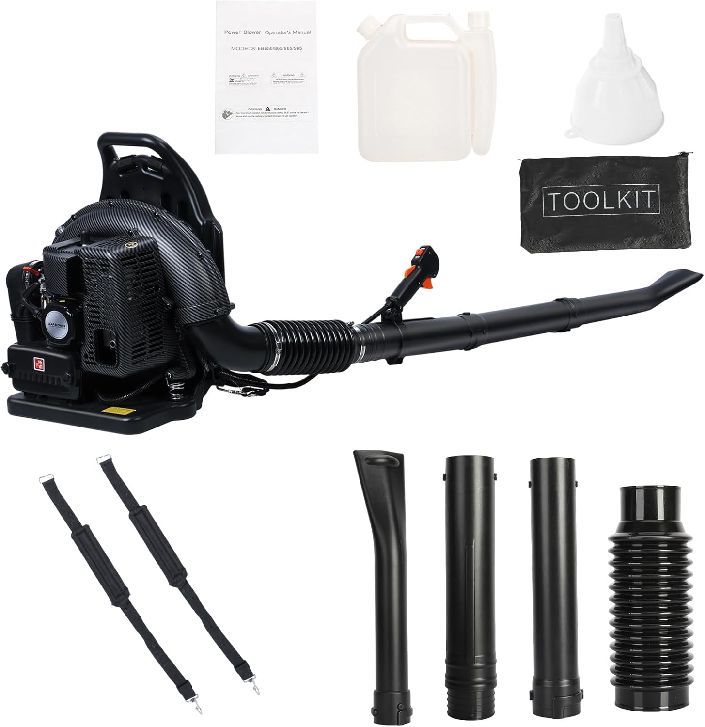 Backpack Leaf Blower - Professional 63cc 6800rpm Gas Powered 2-Stroke Engine 665cfm Air Volume 1.7l Fuel Tank Powerful Wind Force Ergonomic Design Snow for Lawn Care Road Cleaning (Black)