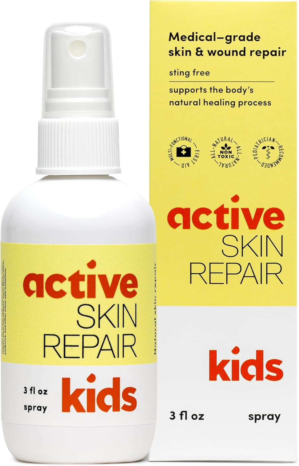 Active Skin Repair Kids First Aid Spray - Non-Toxic & Natural Antiseptic for Minor Cuts, Wounds, Scrapes, Rashes, Sunburns, and Other Irritations (3oz Spray)