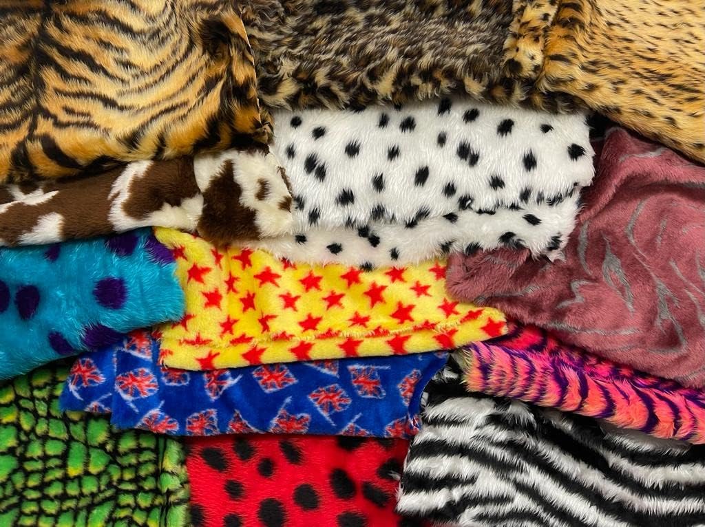 Assorted Designs & Animals Faux Fur Fabric Material Waste Offcuts 1KG