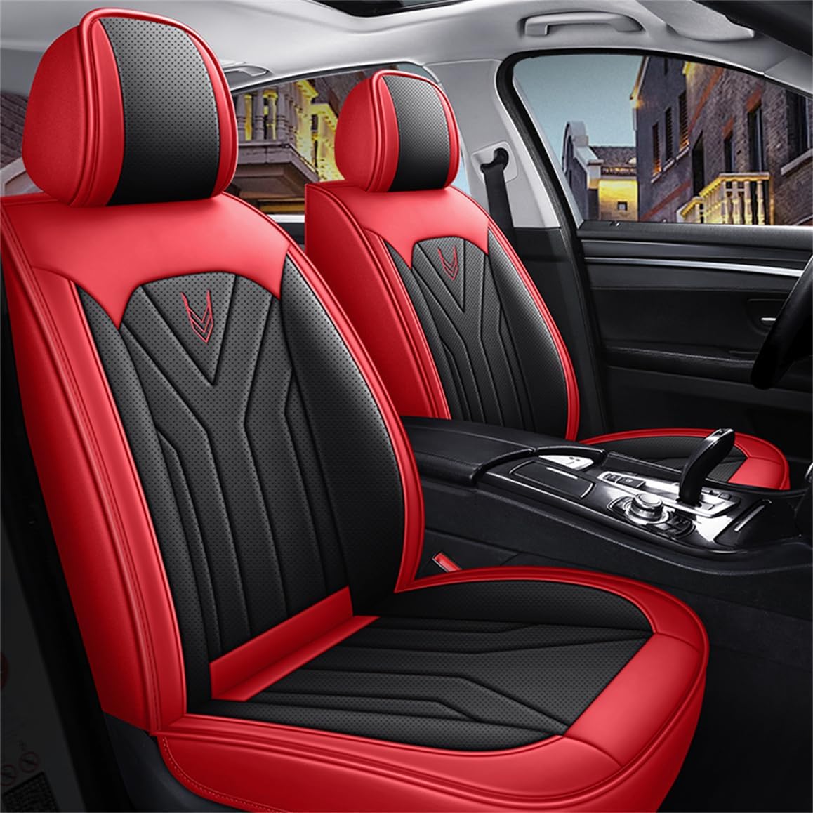 Luxury Car Seat Covers Full Set 5 Seats for Toyota Hilux Black Red Leather Car Seat Cover Front and Rear Seat Protectors