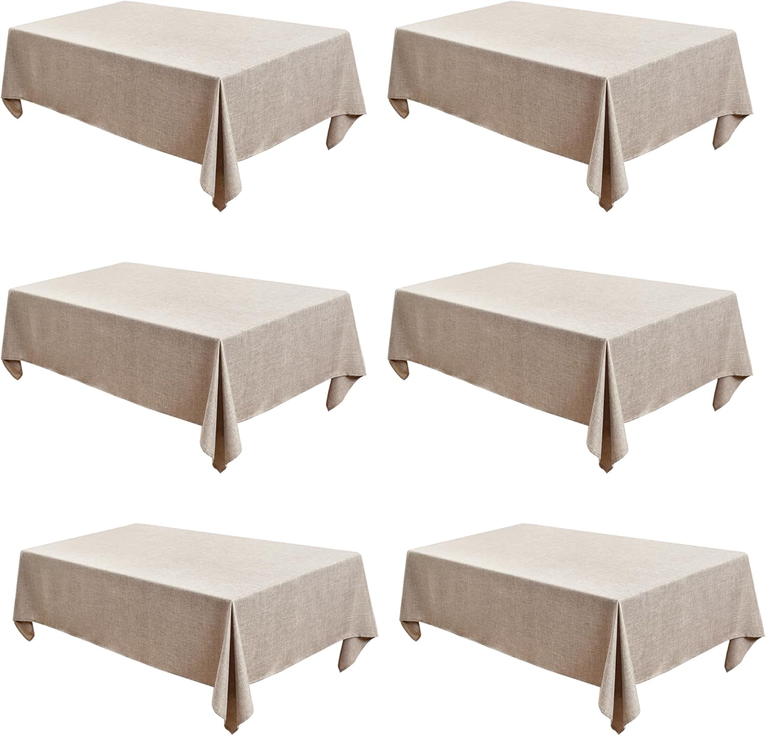 Fitable Faux Linen Tablecloths Rectangle 60 x 102 Inch - 6 Pack Neutral Table Clothes for 6 Foot Tables, Nature Faux Burlap Table Covers for Dining, Party, Wedding, Banquet, Buffet