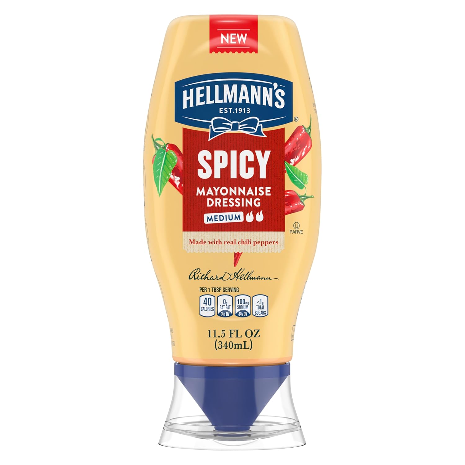 Hellmann's Spicy Mayonnaise Dressing Squeeze Bottle For a Rich, Creamy Condiment Made with Real Chili Peppers 11.5 oz