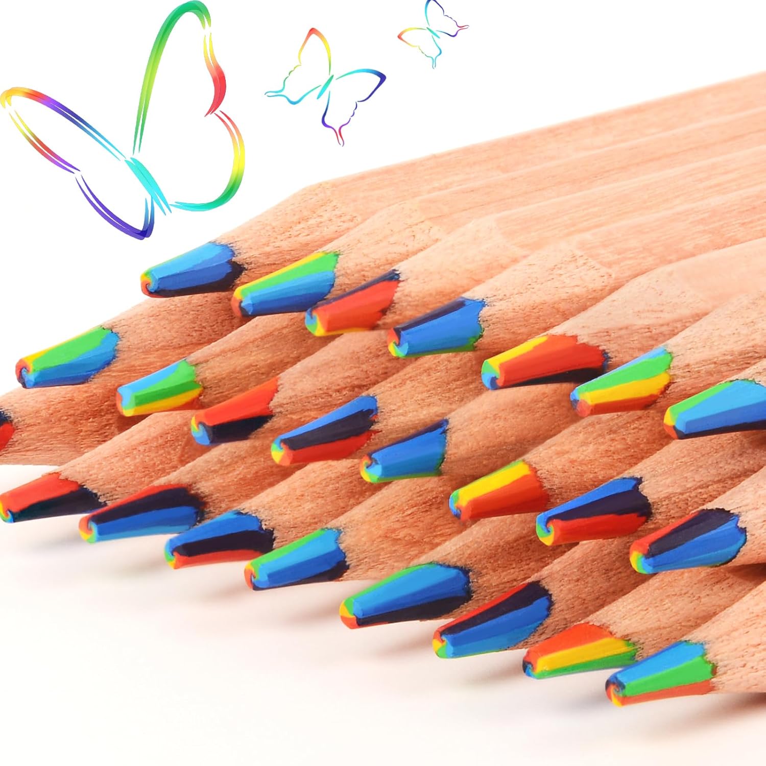 ThEast 30 Pieces 7 in 1 Rainbow Pencils for Kids Bulk, Multicolored Pencil for Adults, Goodie Bags Stuffers, Rainbow Party Favors, Pre-sharpened