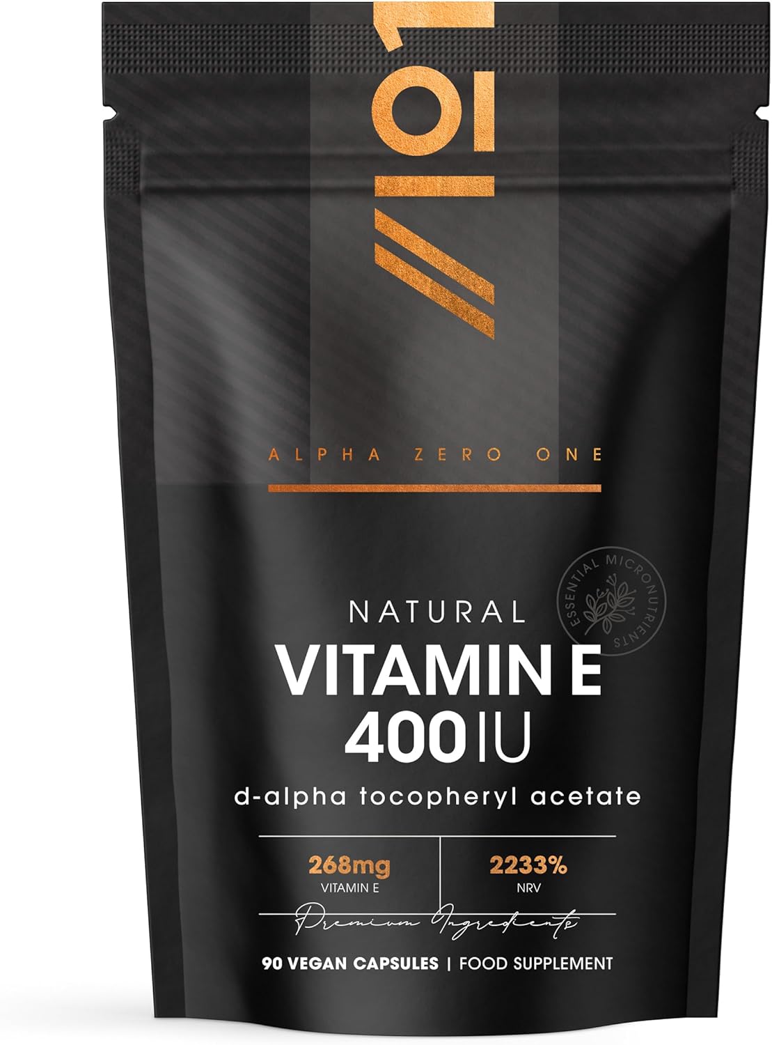 Vitamin E 400IU D-Alpha Tocopherol – 100% Natural Vitamin E – 90 Vegan Capsules – Highly Absorbable – 3 Month Supply – Protects Cells from Oxidative Stress – by Alpha01