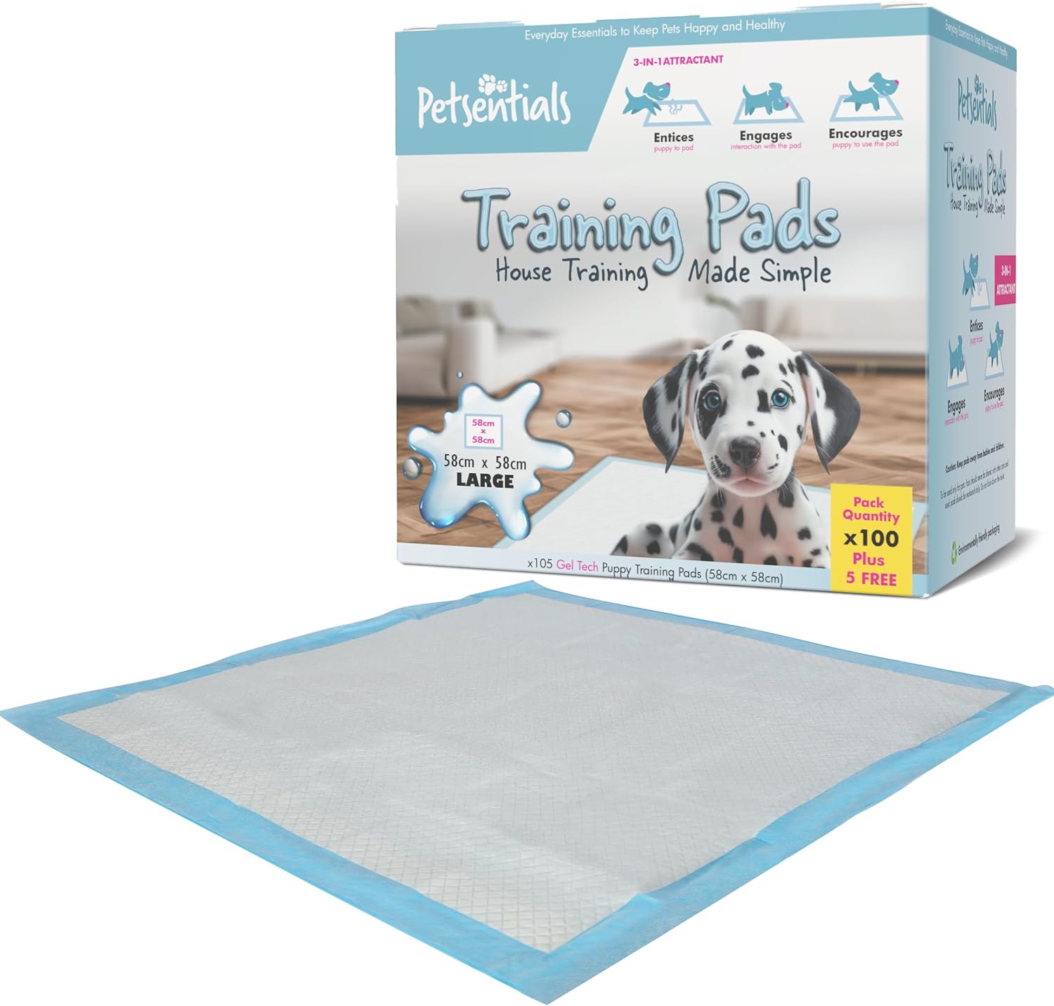 Dog Toilet Training Pads - 105 Pack | Disposable & Super Absorbent Puppy Pee Pads | Strong & Tear-Resistant Pee Pads for Puppies - Potty Training Mats
