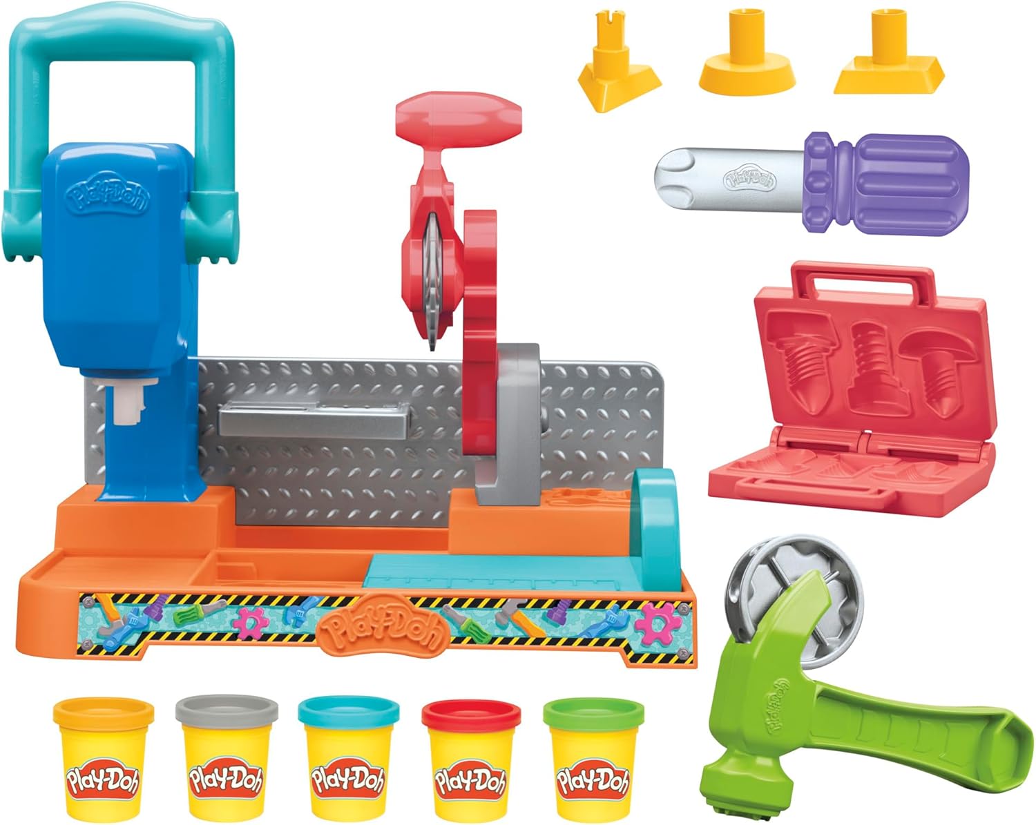 Play-Doh Stamp & Saw Tool Bench Playset for Toddlers, Non-Toxic Modelling Compound Set for Boys and Girls, Creative Toys for 3+ Year Old Kids, Arts and Crafts