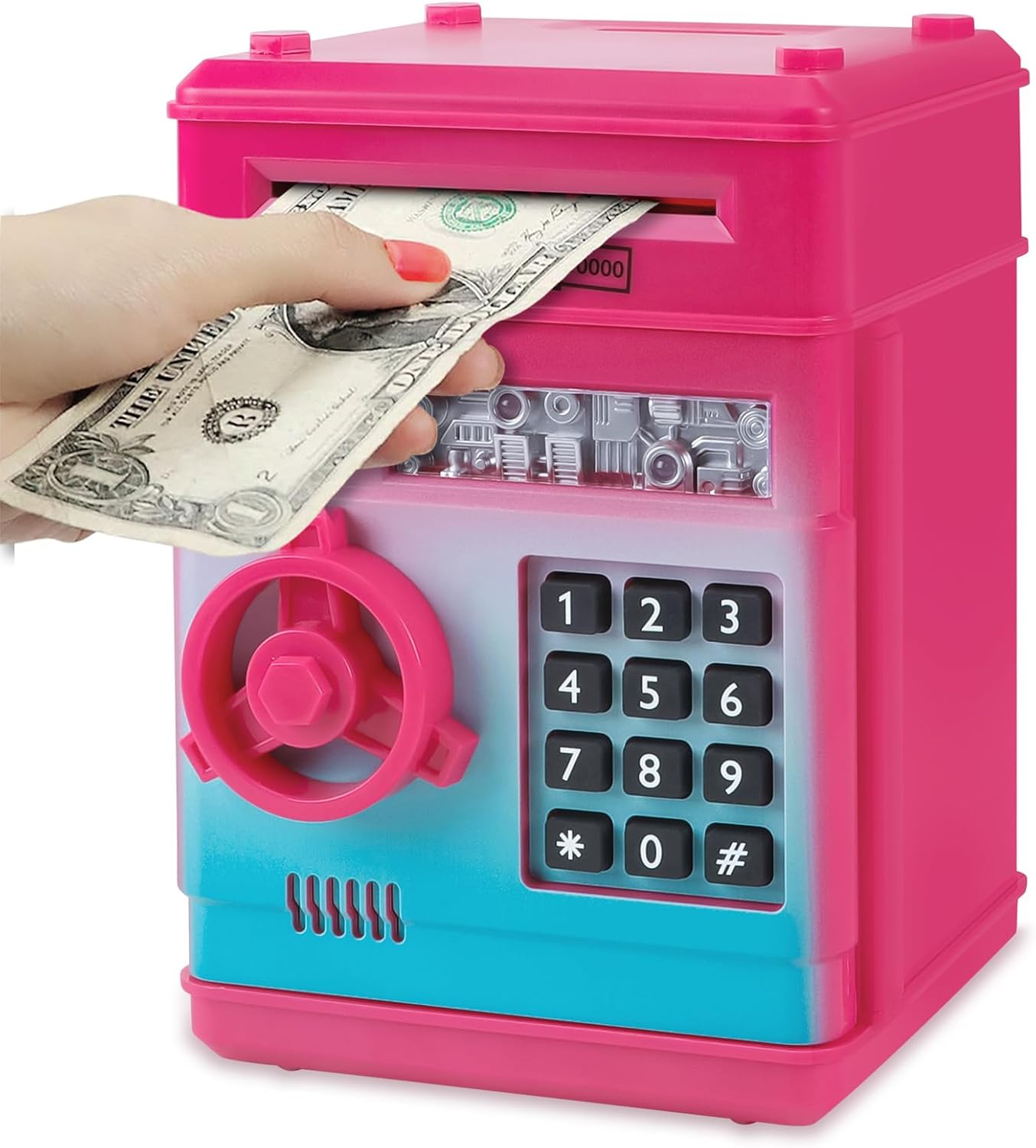 Yellcetoy Money Box for Kids Ages 3-12, Money Bank Piggy Bank for Girls Electronic Password Cash Coin Can Auto Scroll Paper Money ATM Password Money Safe Kids Birthday Xmas Gifts Deep Pink