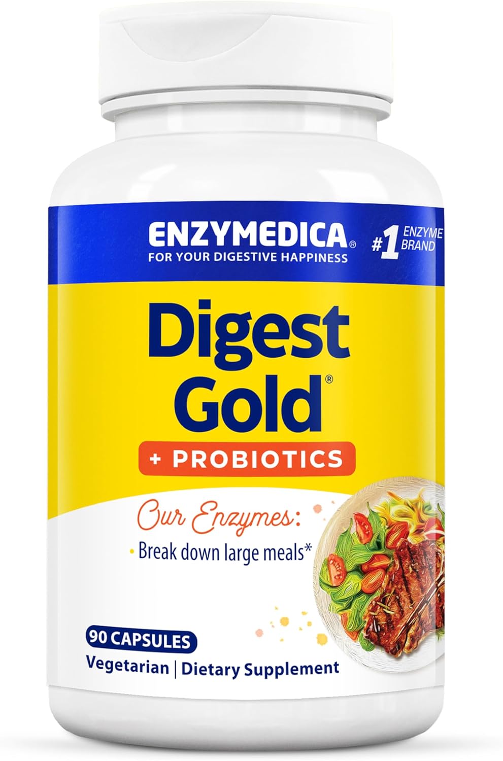 ENZYMEDICA - Digest Gold +Probiotics (90 Capsules) | Digestive Enzyme Supplement | Digestive Enzyme Blend with Probiotics & ATPro, Nutrient Supplement, Gut Health Supplement, Easy Digest, Vegetarian
