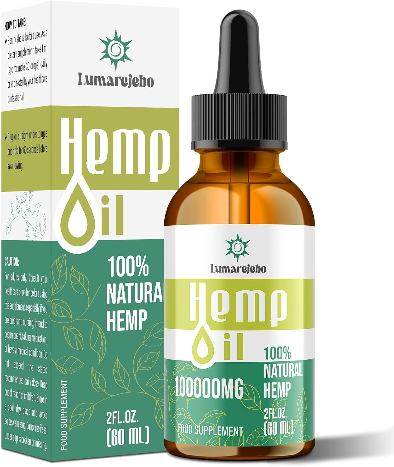 Lumarejebo Premium Oil 100000mg, High Strength Natural Oil Drops for Sleep, Mint Flavor, Rich in Omega 3-6-9, Vitamins C & E, Enhanced Purity, Natural, 100% Vegan, 60ml (Pack of 1)