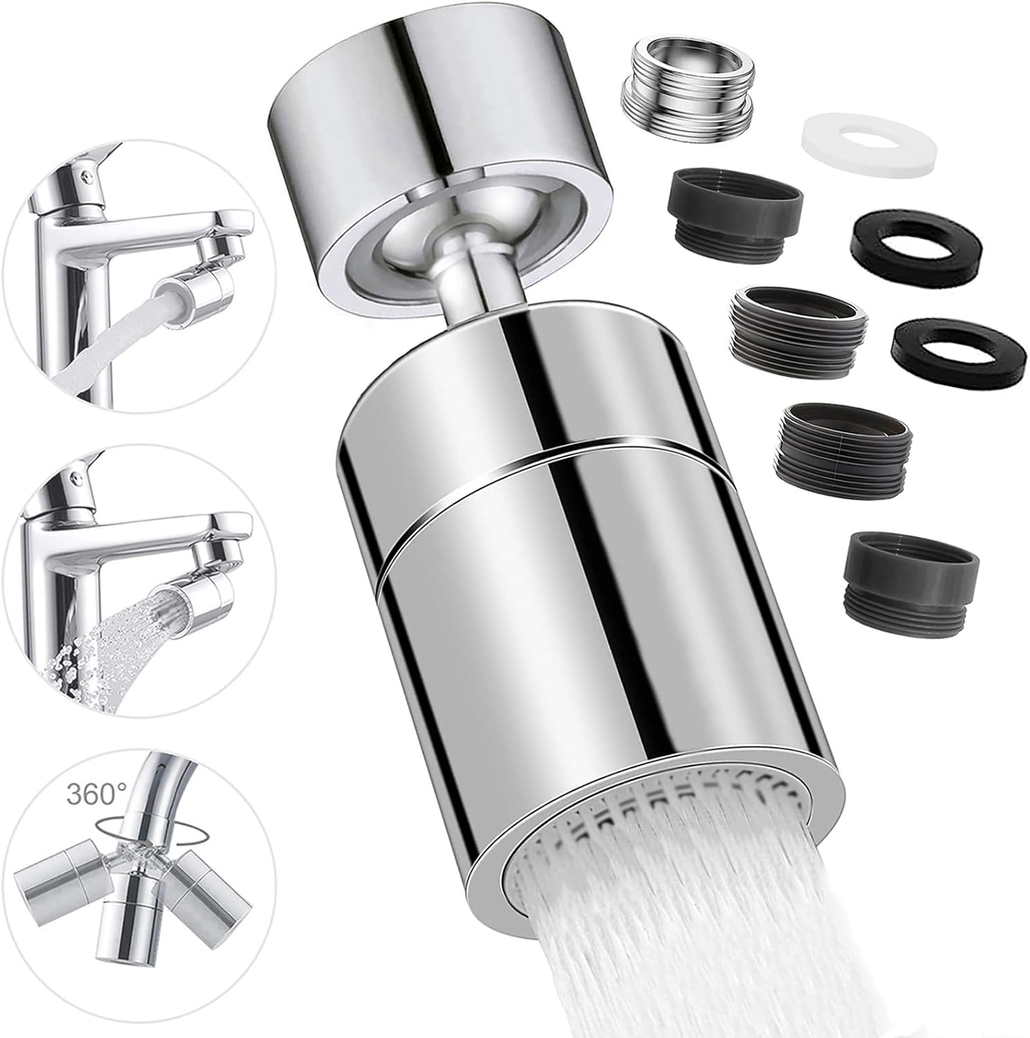 Kitchen Tap Spray Head, 360° Swivel Spout Kitchen Sink Tap, Tap Faucet Attachment Spray with 2 Functions Modes, Replacement Tap Aerator Sprayer Accessories, Universal Tap Adapter Attachment