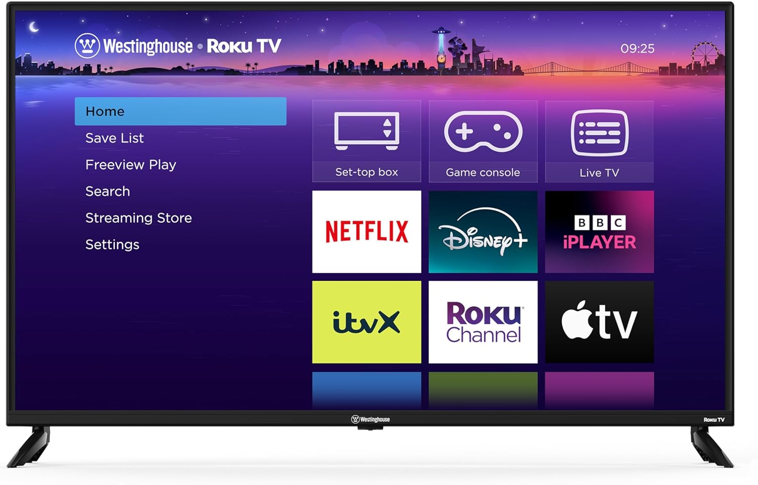 Westinghouse 43 Inch Smart TV 4K – UHD Roku TV with Freeview, Netflix, Apple TV+, BBC iPlayer, HDR, Dolby Audio, Voice Control, HDMI, USB – Smart TV for Living Room or Home Theatre [Energy Class F]