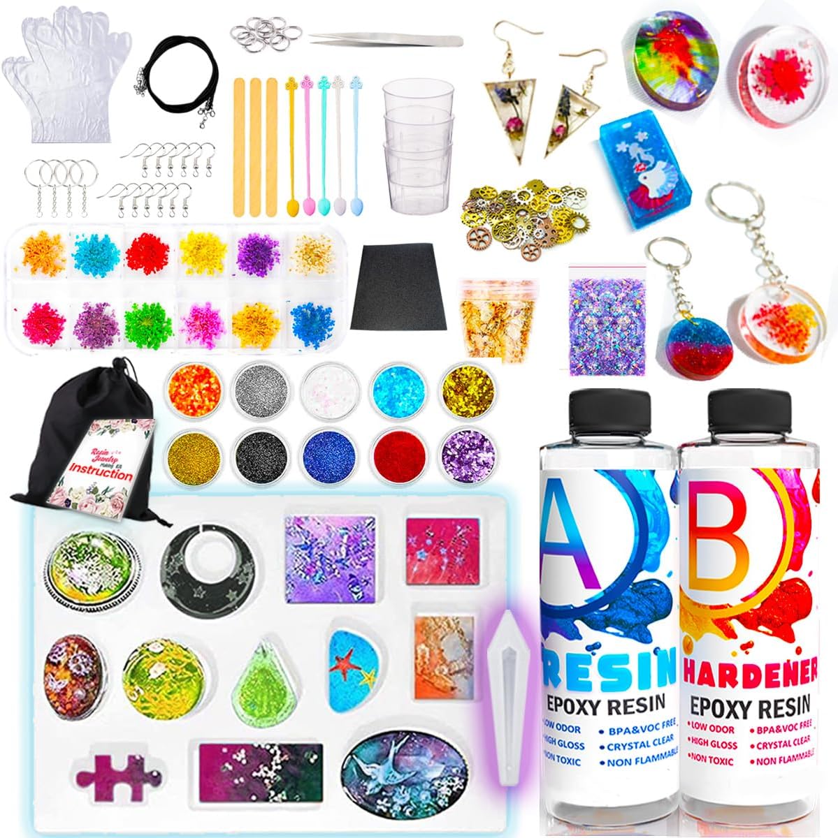 Goody King Resin Jewelry Making Kit for Beginners with Molds and Resin Making Supplies - Silicone Casting Tools Set and Clear Epoxy Resin Kits for DIY Craft Christmas Gifts for Kids & Adults