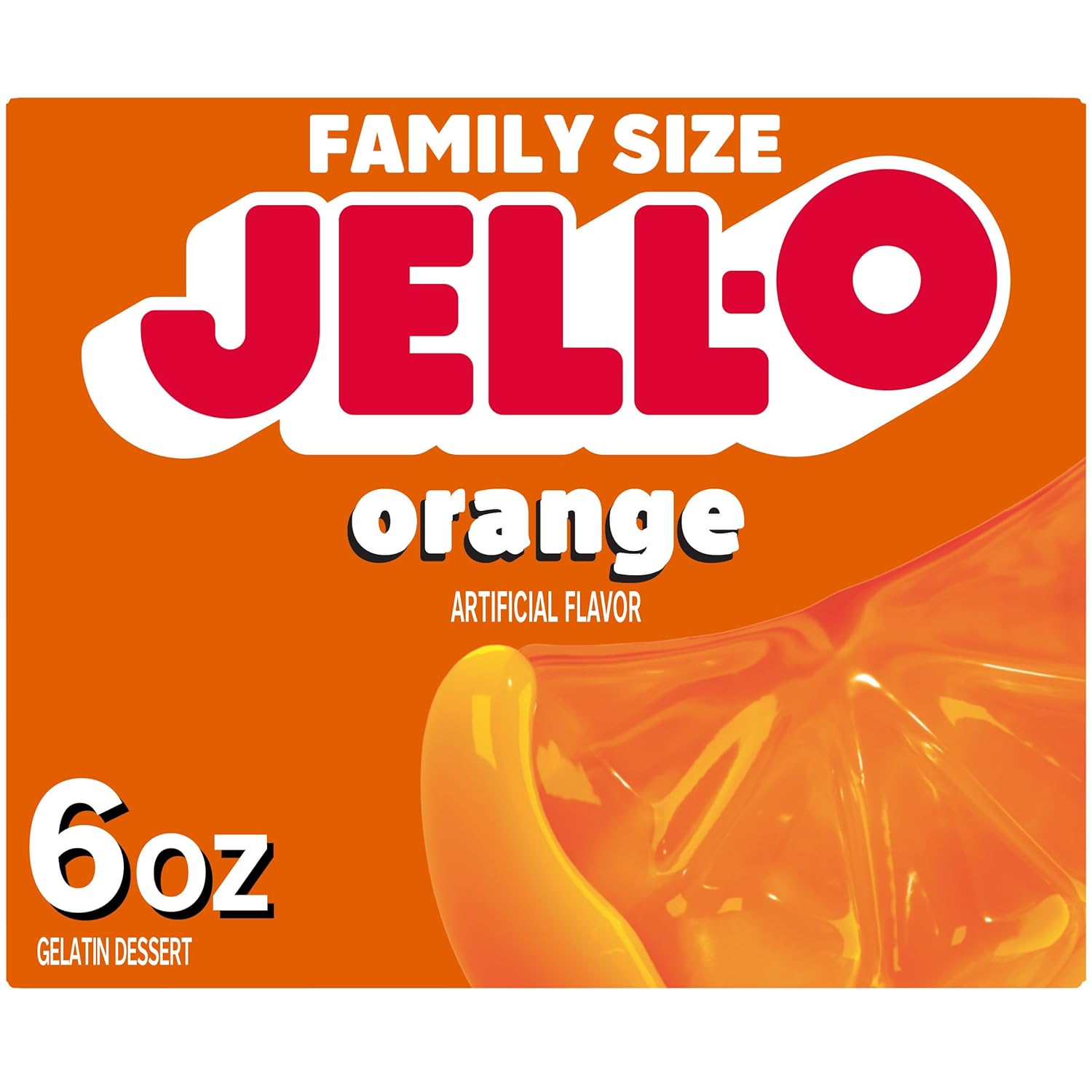 Jell-O Orange Gelatin Dessert Mix, Family Size, 6 oz Box