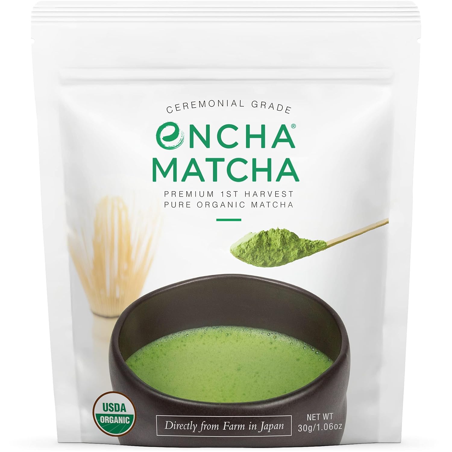 Encha Ceremonial Grade Matcha Powder, Organic First Harvest Japanese Matcha Green Tea, Matcha Tea From Uji, Japan (30g/1.06oz)