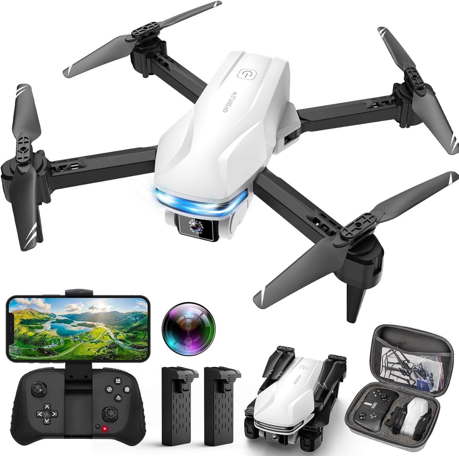 Drones with Camera for Adults 1080P HD Foldable Drone with Carrying Case Drone with One Key Take Off/Land, 3 Speed Mode, 360° Flip Black White