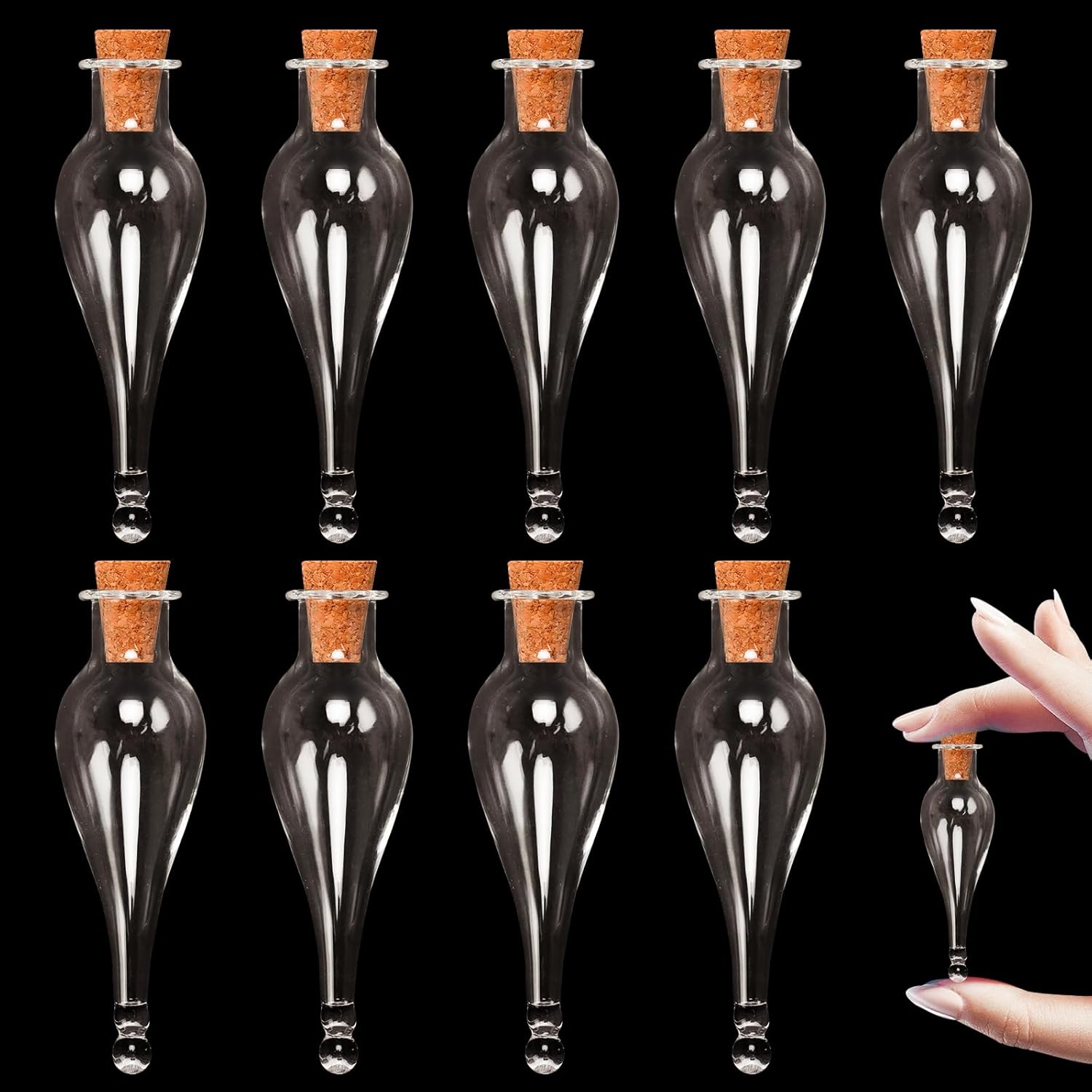 Bbiamsleep 10 Pcs Small Mini Teardrop-shaped Glass Bottles with Cork Stoppers: Wishing Bottles, Message, Mini Drift, Perfume, Souvenir Charms, Wedding Favors, Party Decorations
