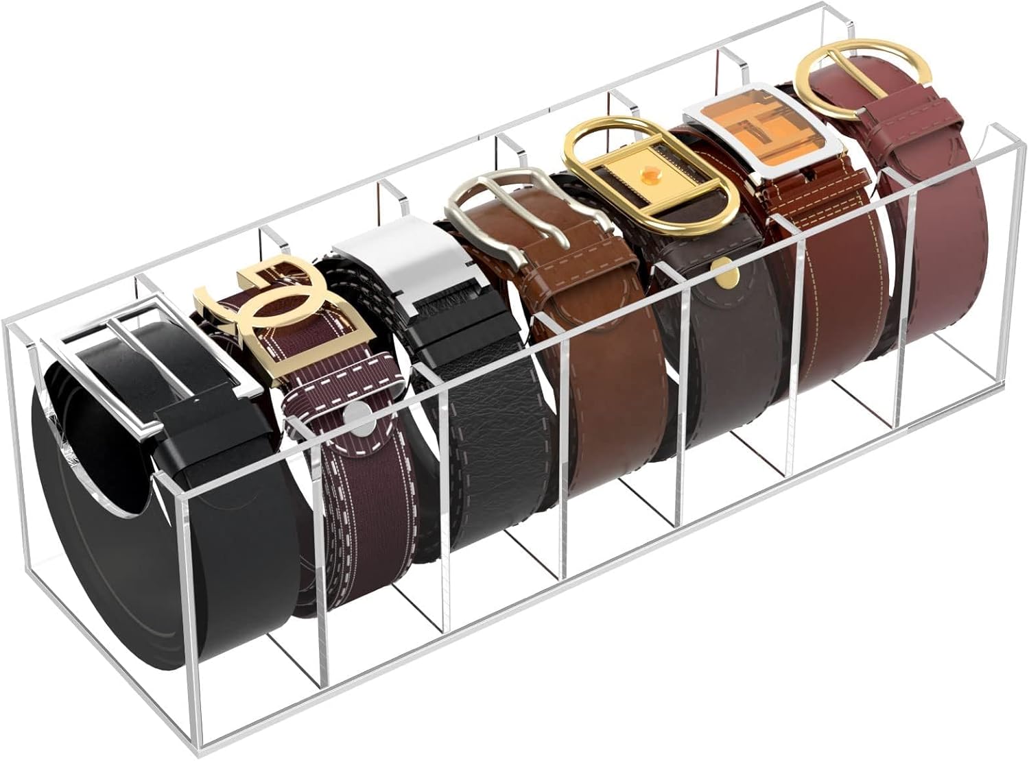 SFV Belt Organizer, 7 Grids Acrylic Belt Organizer for Closet Clear Belt Storage Durable Beltbox Container for Tie & Belt Display