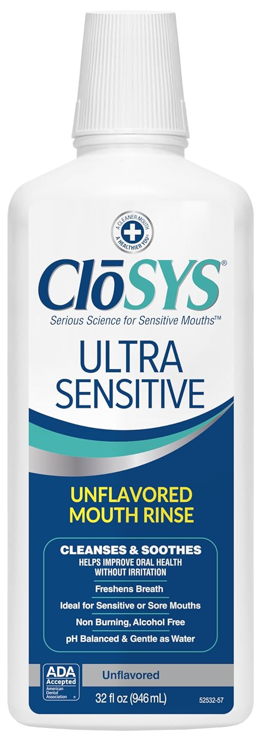 CloSYS Ultra Sensitive Mouthwash, 32 Oz, Alcohol Free Mouthwash, Unflavored Mouth Wash, Dye Free, pH Balanced, Helps Soothe Entire Mouth