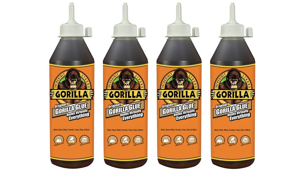 Gorilla Original Waterproof Polyurethane Glue, 18 ounce Bottle, Brown, (Pack of 4)