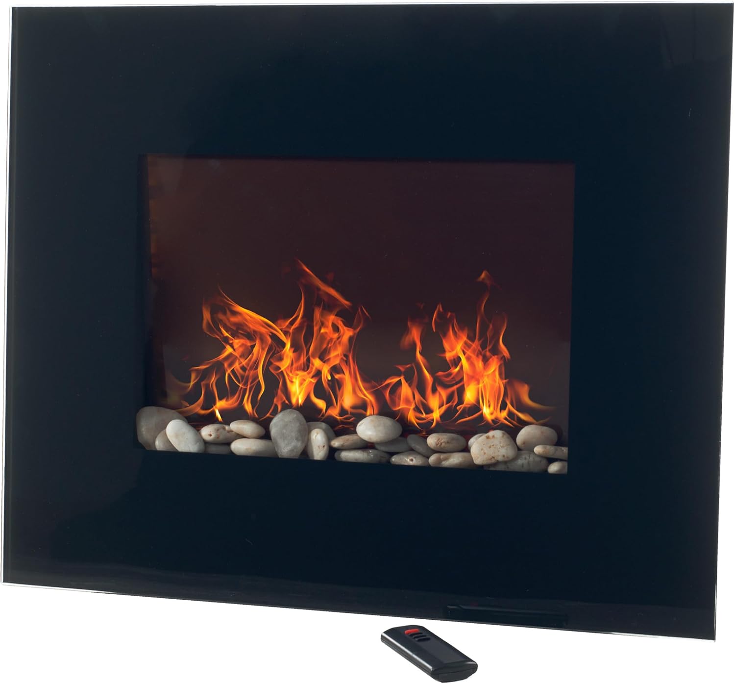 Northwest Wall Mounted Electric Fireplace Heater - Adjustable Flames and Heat Settings 26-Inch Wall Mounted Fireplace Heater with Pebble Fuel Effect and Remote Control (Black)
