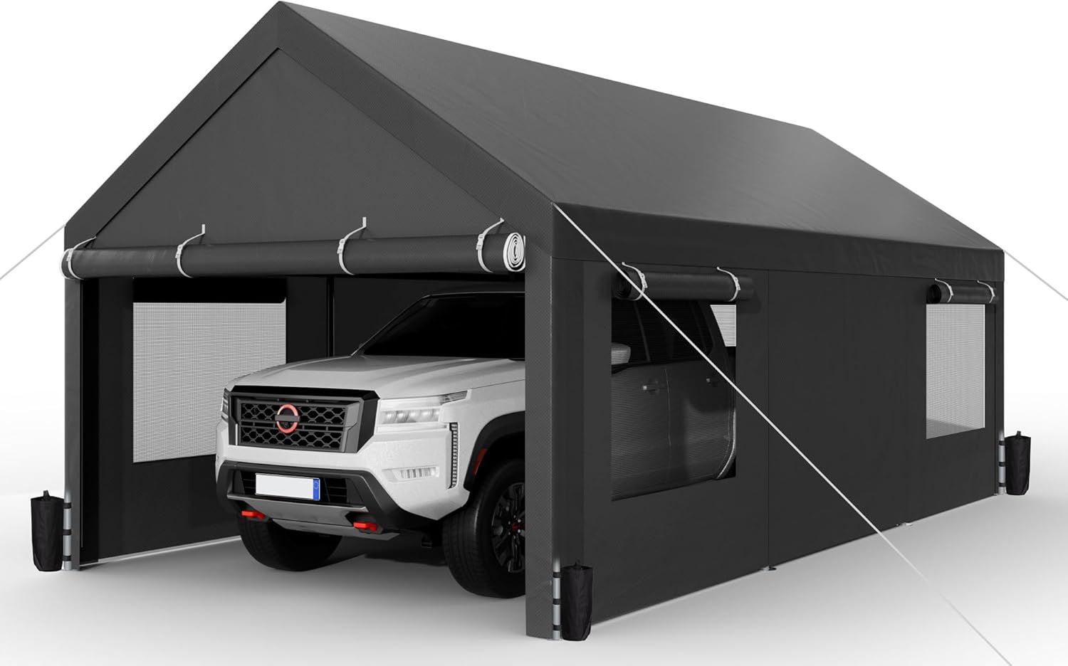 Shintenchi Carport 10' x 20' Heavy Duty Portable Garage, Car Port Canopy with Side-Opening Removable Door & Roll-Up Windows, Car Canopy for Truck, Boat, Motorcycle, Grey