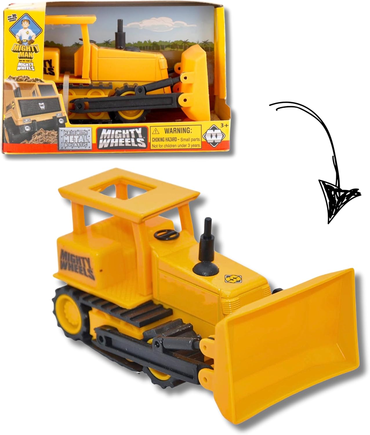 Mighty Wheels Steel Bulldozer Truck Toy 4.75" - Free-wheeling Bulldozer Toy Truck with Action Parts - Durable Steel and Plastic Construction Toys for 3+ Year Old Boys and Girls