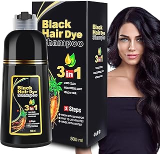 Black Herbal Hair Dye Shampoo 3 in 1 for Gray Hair Coverage for Men and Women, 500 milliliters (Pack of 1)