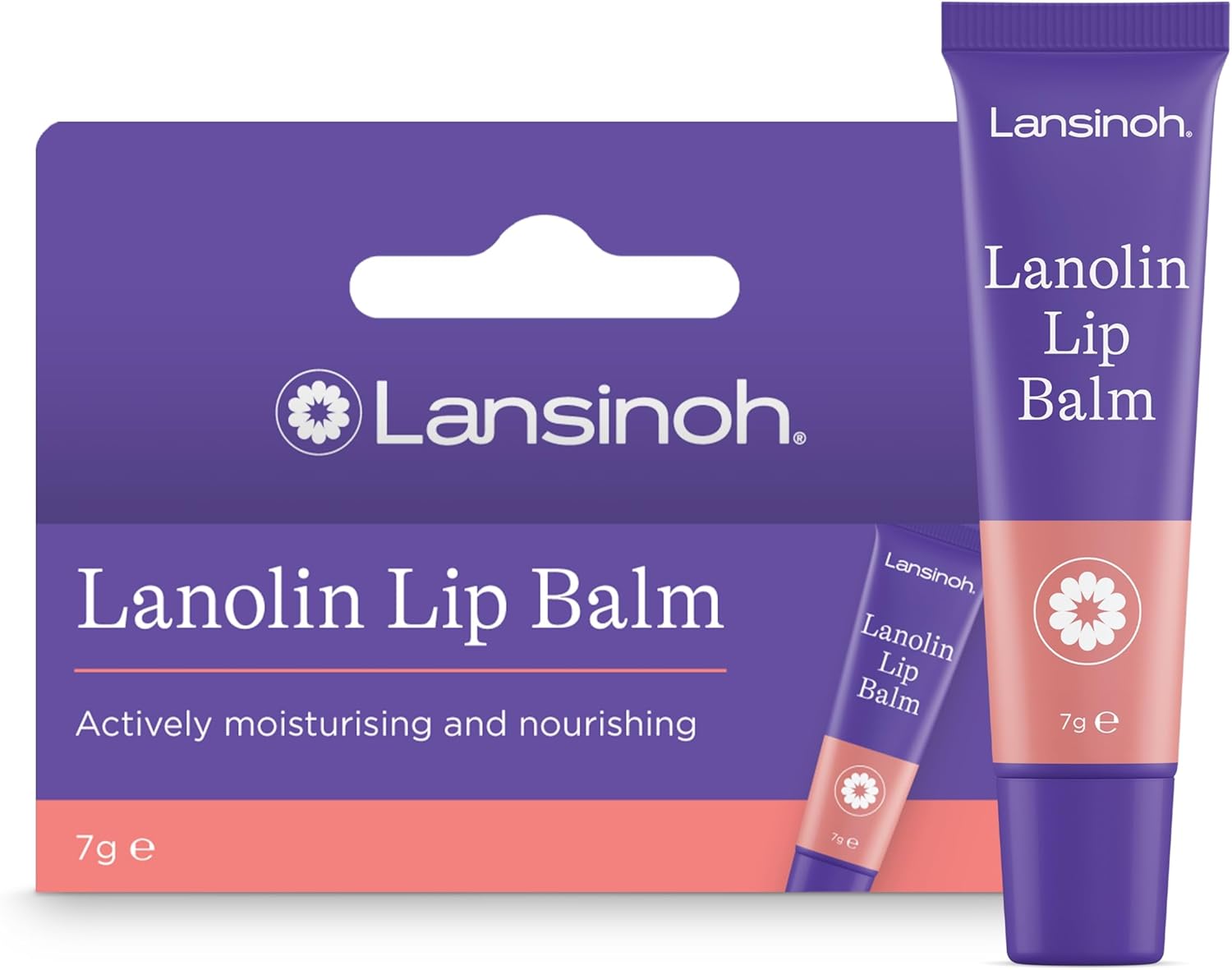 Lansinoh Lanolin Lip Balm for dry cracked Lips - 100% Natural - Actively moisturises & Locks in Hydration - Hypoallergenic - 7ml - Dry Lips Treatment