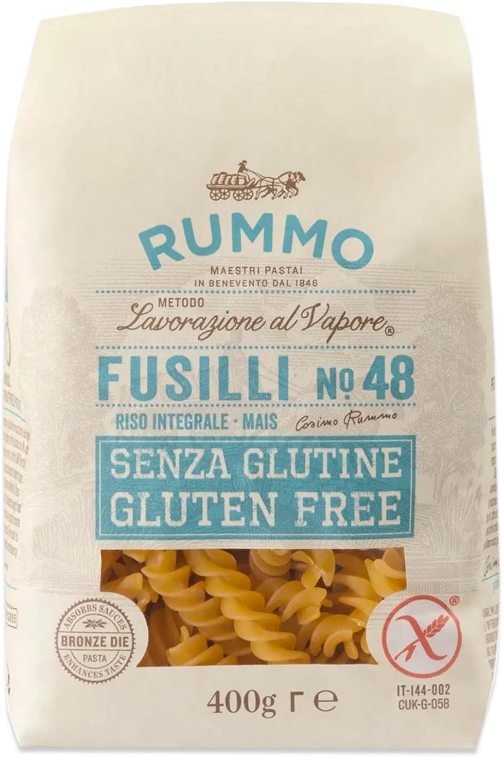 Rummo Gluten Free Fusilli Pasta No.48 - Exquisite Italian Artisan Pasta, Perfectly Twisted for Sauce Retention, 400 g (Pack of 1)