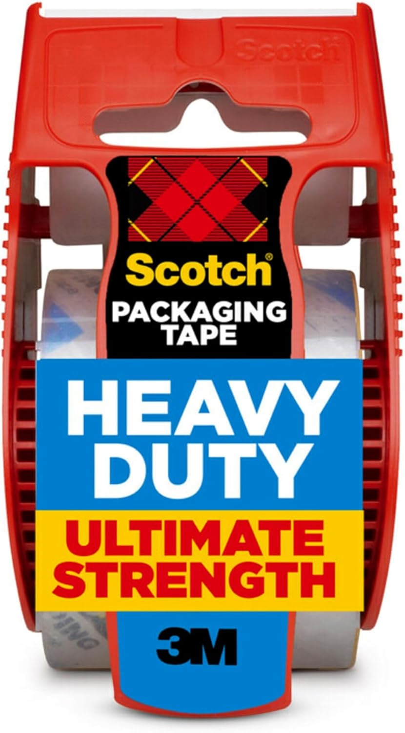 Scotch Heavy Duty Shipping Packaging Tape, 1.88" x 27.7 yd, Great for Packing, Shipping & Moving, Clear, 1 Dispensered Roll (142L)