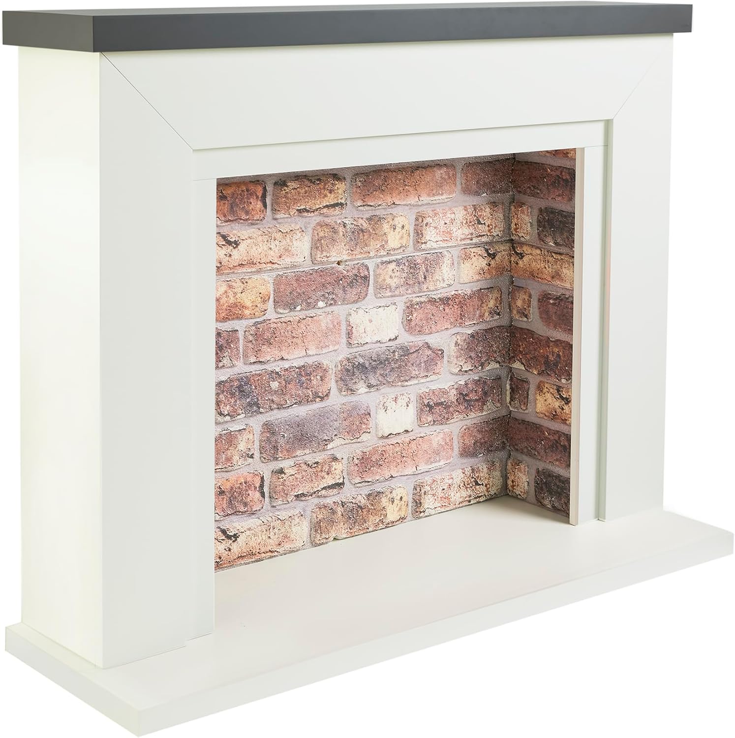 Endeavour Fires Farlington 48’’ Off White Fireplace Surround with a 3D Brick Effect Back (Grey Top/Rustic Brick)