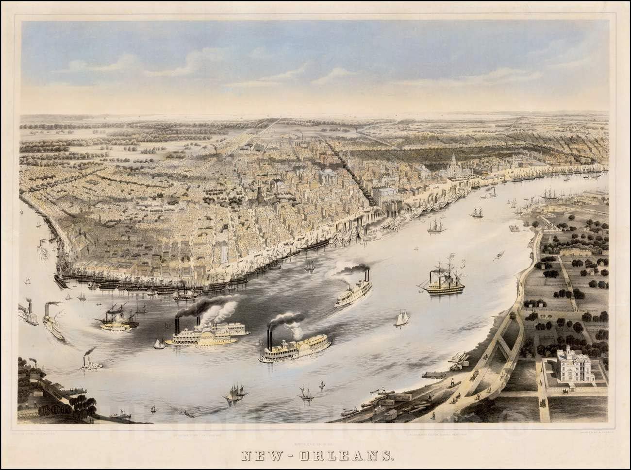 Historic Map - Bird's Eye View of New-Orleans, C. Matter - Vintage Wall Art 44in x 33in