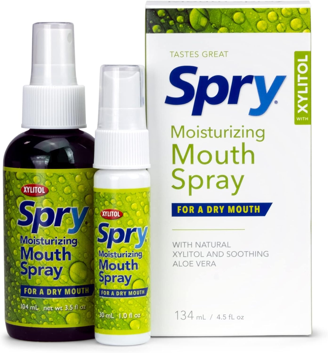 Spry Natural Xylitol Moisturizing Dry Mouth Spray, Stop Bad Breath, Increase Saliva Production, Non-GMO, Gluten-Free On The Go Oral Care with Spearmint Flavor, 4.5 fl.oz (Pack of 1)