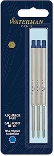 Waterman Ballpoint Pen Refill, Medium Point, Blue Ink, 3 Count