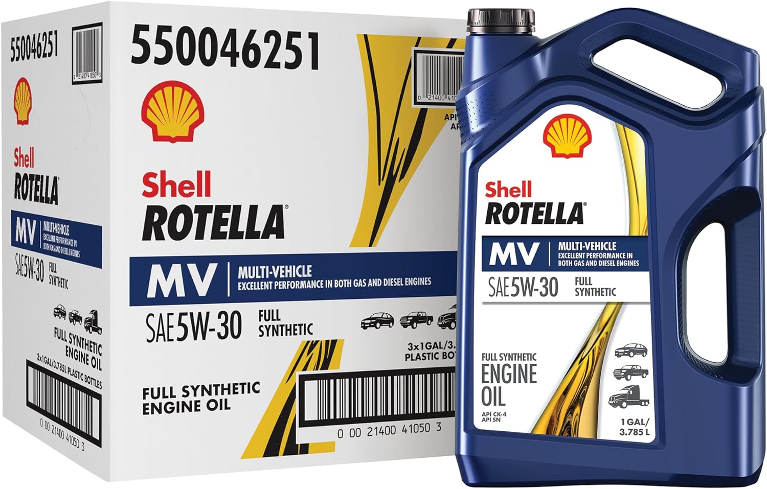 Shell Rotella T6 MV Multi-Vehicle Full Synthetic 5W-30 Diesel Engine Oil, 1 Gallon (3 Pack)