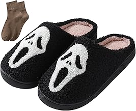 Happy Face Slippers for Women Men,Retro Soft Cozy Comfy Plush Lightweight House Slippers Slip-on Indoor Outdoor Slippers,Slip on Anti-Skid Sole