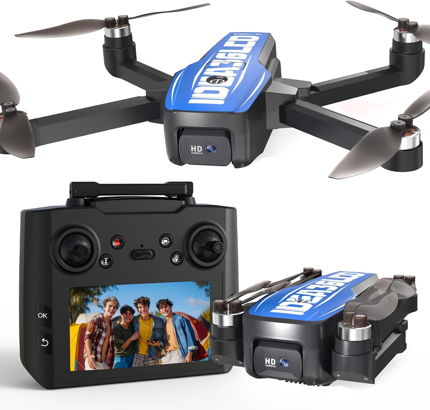 LE-IDEA GPS Drones with Camera for Adults 4k, IDEA36LCD Mini Drones with 4.5-inch LCD Screen Brushless Motor Optical Flow Positioning One Key Start, Foldable Remote Control Quadcopter for Beginners