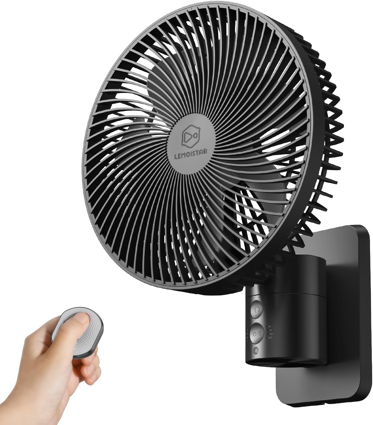 LEMOISTAR 8 Inch Small Wall Mounted RV Fan with Remote Control, 90° Oscillating, 4 Speeds, 4 Timer, Adjustable Tilt, 70 Inch Cord, Quiet, for Corner Bedroom Home Office Garage